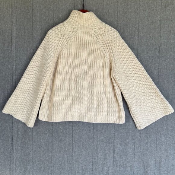 Zara Collection Ivory Chunky Rib Knit Bell Sleeve Mock Neck Sweater Size Medium - Picture 3 of 13